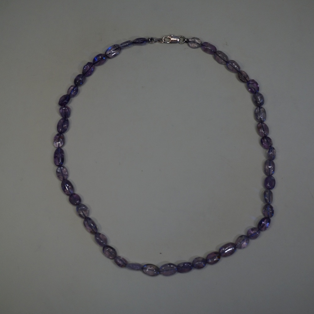 15.5" Oval Genuine Amethyst Bead Necklace